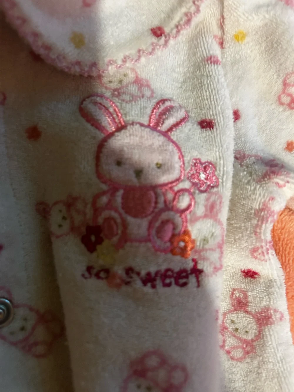 Carter's Cream Fleece Footed One-Piece with Pink Bunny Print